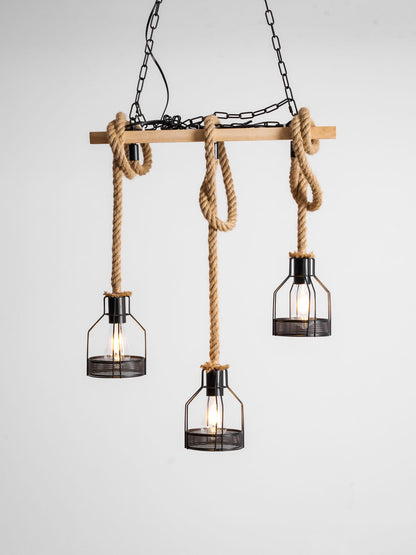 Rustic Wooden Chandelier with Adjustable Height and Energy-Efficient L