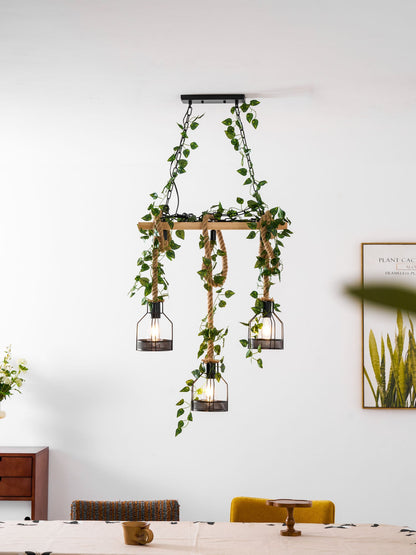 Rustic Wooden Chandelier with Adjustable Height and Energy-Efficient L