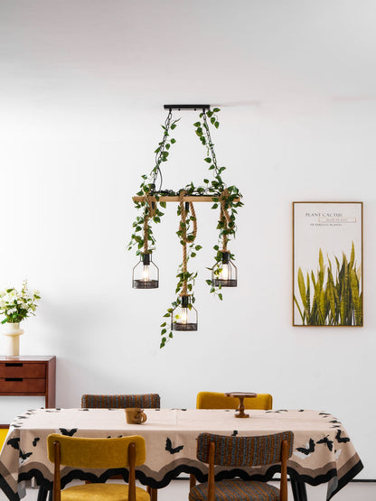 Rustic Wooden Chandelier with Adjustable Height and Energy-Efficient L