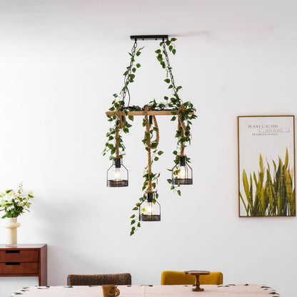 Rustic Wooden Chandelier with Adjustable Height and Energy-Efficient L