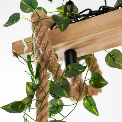 Rustic Wooden Chandelier with Adjustable Height and Energy-Efficient L
