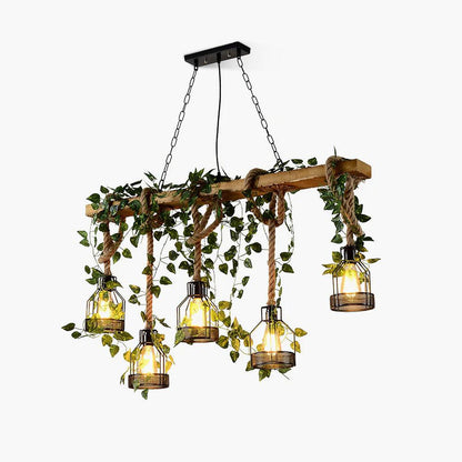 Rustic Wooden Chandelier with Adjustable Height and Energy-Efficient L