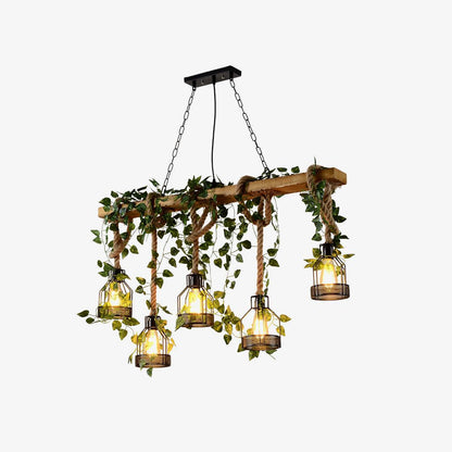Rustic Wooden Chandelier with Adjustable Height and Energy-Efficient L