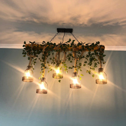 Rustic Wooden Chandelier with Adjustable Height and Energy-Efficient L