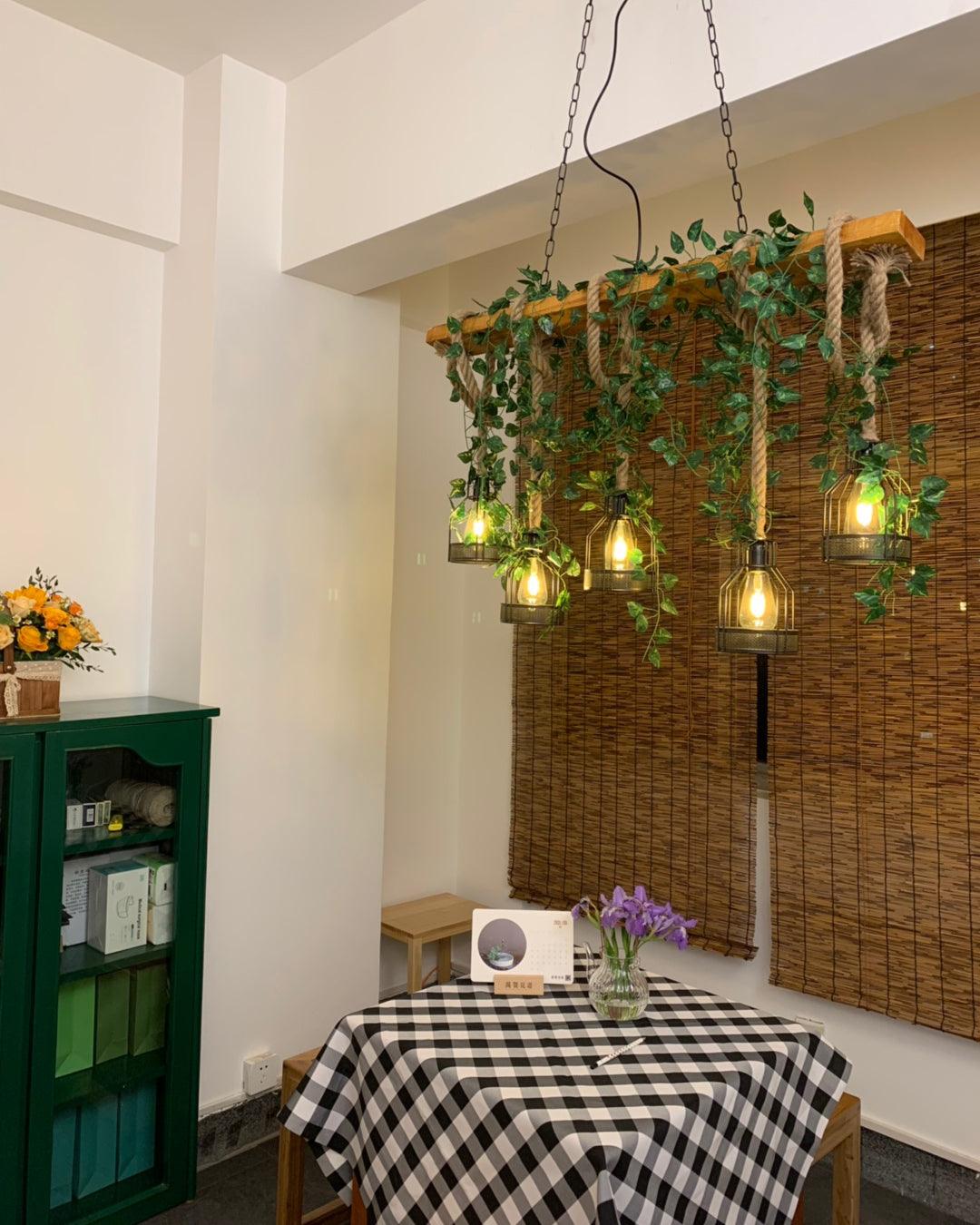 Rustic Wooden Chandelier with Adjustable Height and Energy-Efficient L