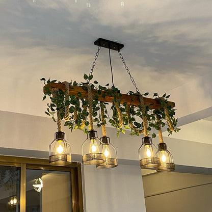 Rustic Wooden Chandelier with Adjustable Height and Energy-Efficient L