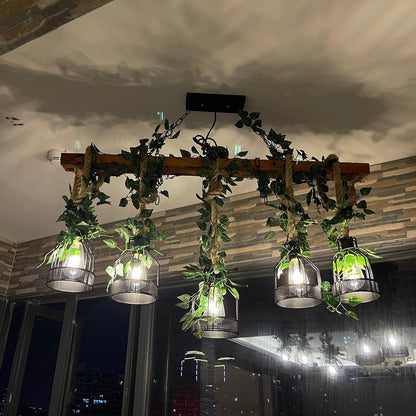 Rustic Wooden Chandelier with Adjustable Height and Energy-Efficient L