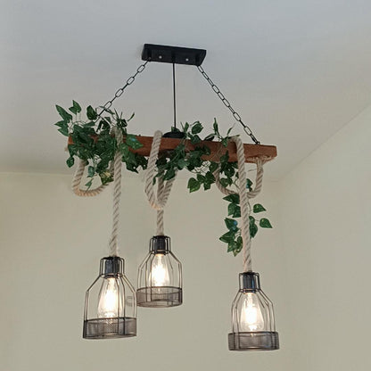 Rustic Wooden Chandelier with Adjustable Height and Energy-Efficient L