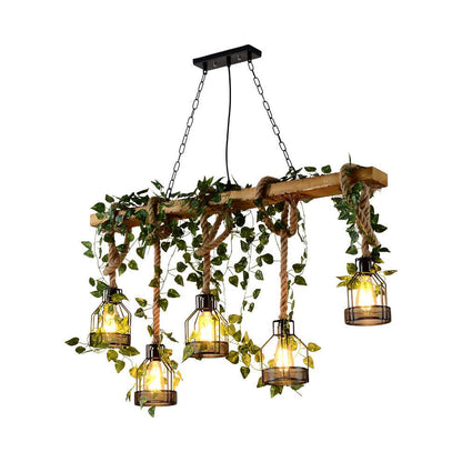 Rustic Wooden Chandelier with Adjustable Height and Energy-Efficient L