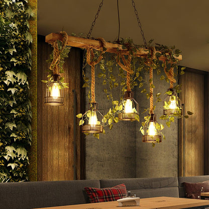 Rustic Wooden Chandelier with Adjustable Height and Energy-Efficient L