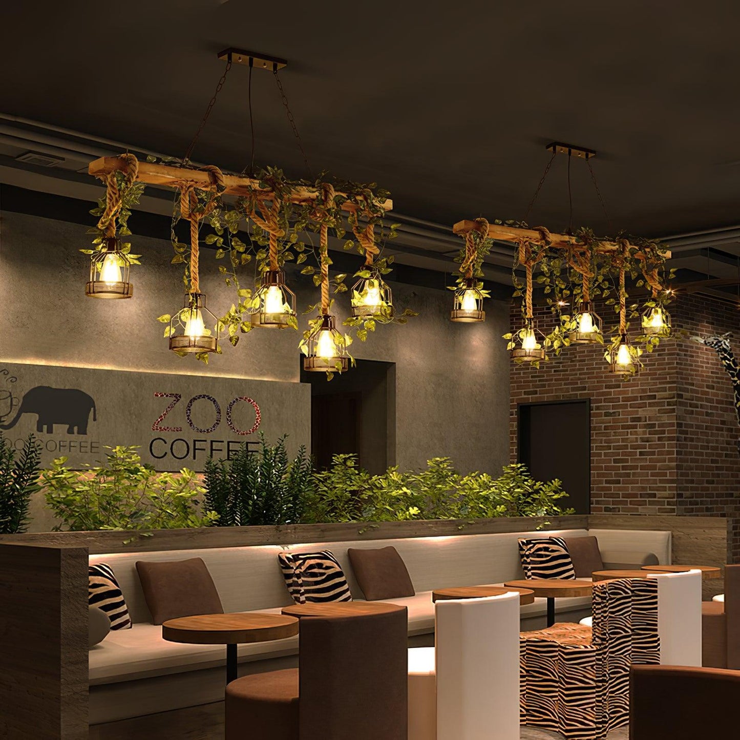 Rustic Wooden Chandelier with Adjustable Height and Energy-Efficient L