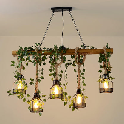 Rustic Wooden Chandelier with Adjustable Height and Energy-Efficient L