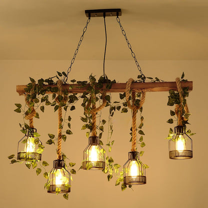 Rustic Wooden Chandelier with Adjustable Height and Energy-Efficient L