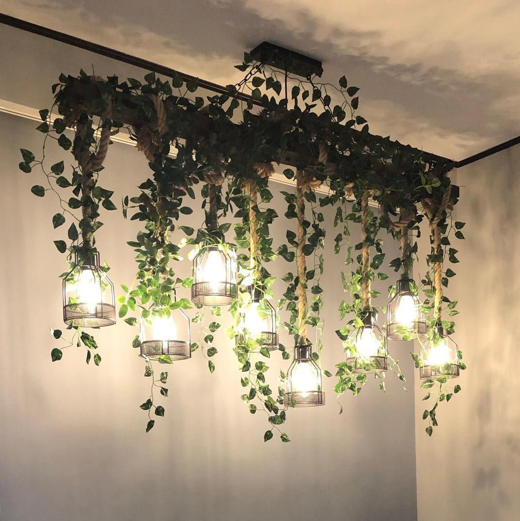 Rustic Wooden Chandelier with Adjustable Height and Energy-Efficient L