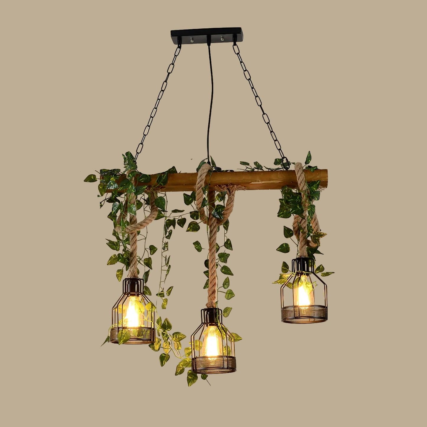 Rustic Wooden Chandelier with Adjustable Height and Energy-Efficient L