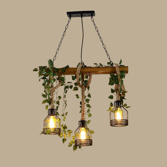 Rustic Wooden Chandelier with Adjustable Height and Energy-Efficient L