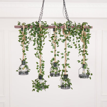 Rustic Wooden Chandelier with Adjustable Height and Energy-Efficient L