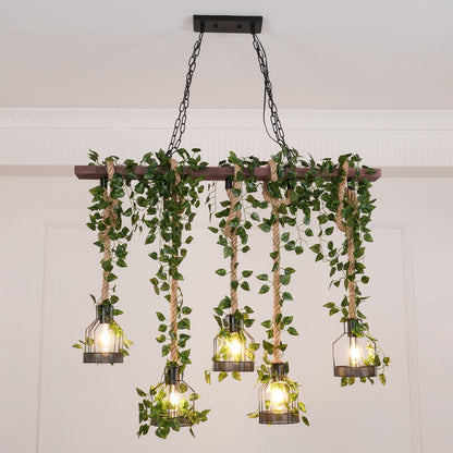 Rustic Wooden Chandelier with Adjustable Height and Energy-Efficient L