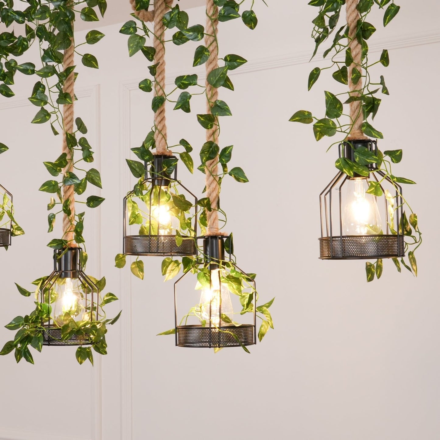 Rustic Wooden Chandelier with Adjustable Height and Energy-Efficient L
