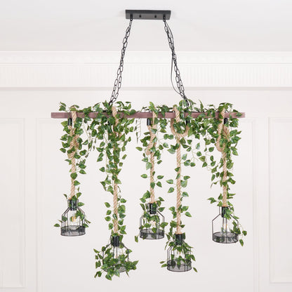 Rustic Wooden Chandelier with Adjustable Height and Energy-Efficient L