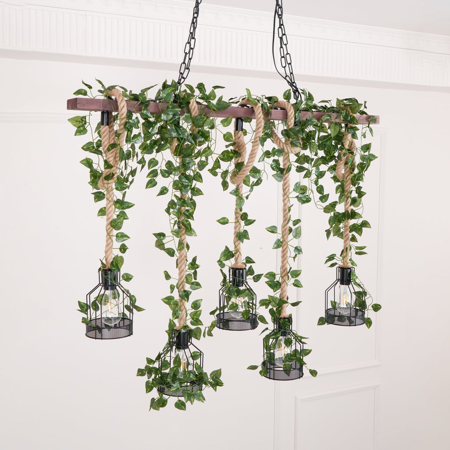 Rustic Wooden Chandelier with Adjustable Height and Energy-Efficient L