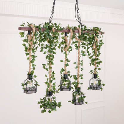 Rustic Wooden Chandelier with Adjustable Height and Energy-Efficient L