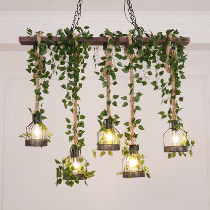 Rustic Wooden Chandelier with Adjustable Height and Energy-Efficient L
