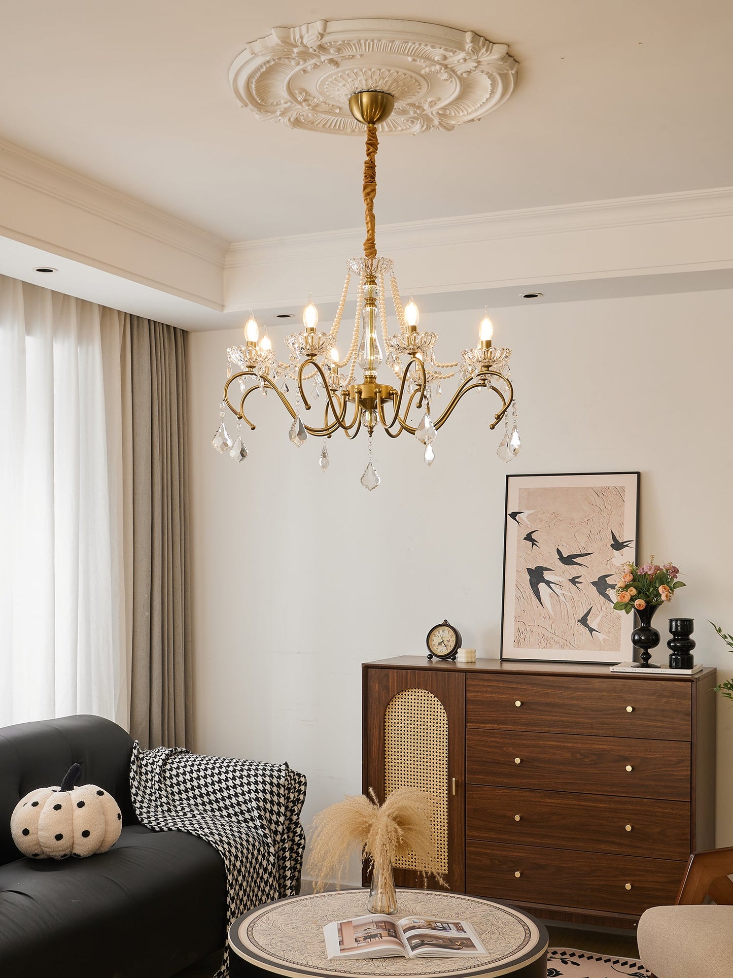 Elegant Sapphire Crystal Chandelier with Adjustable Brightness & Dimma