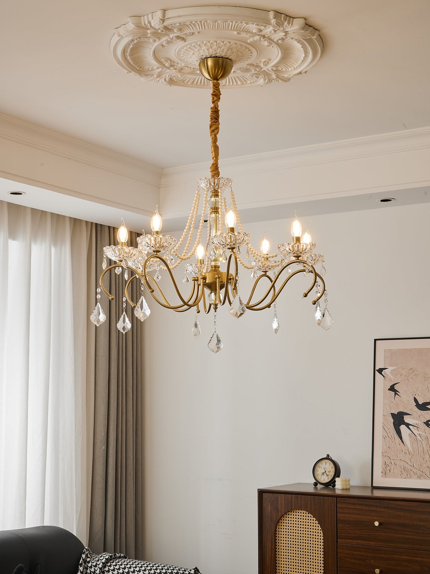 Elegant Sapphire Crystal Chandelier with Adjustable Brightness & Dimma
