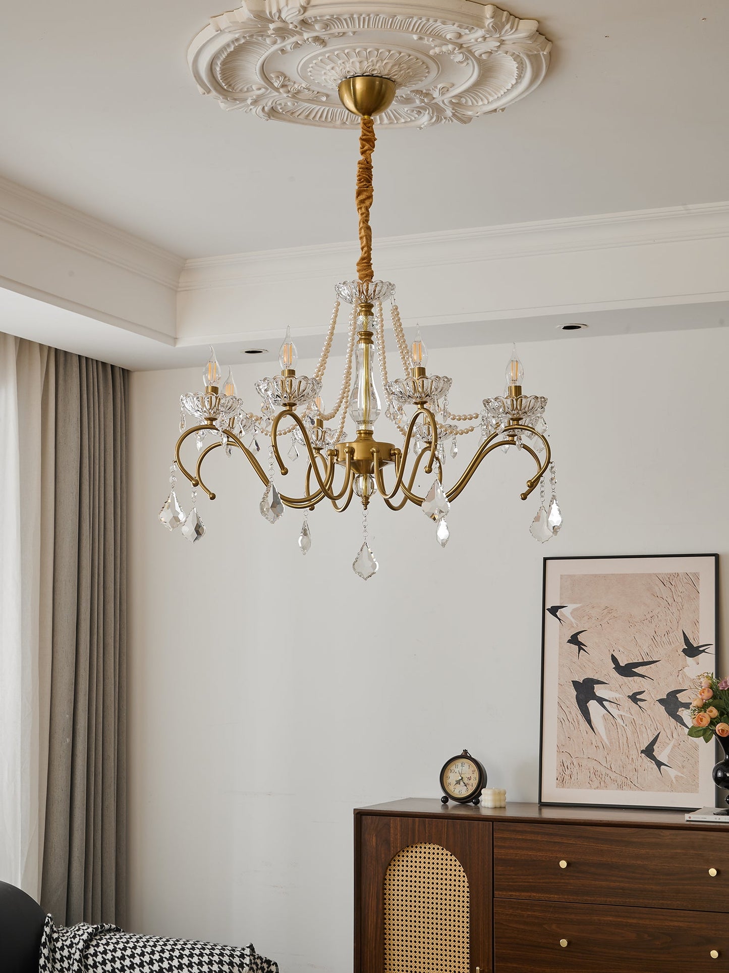 Elegant Sapphire Crystal Chandelier with Adjustable Brightness & Dimma