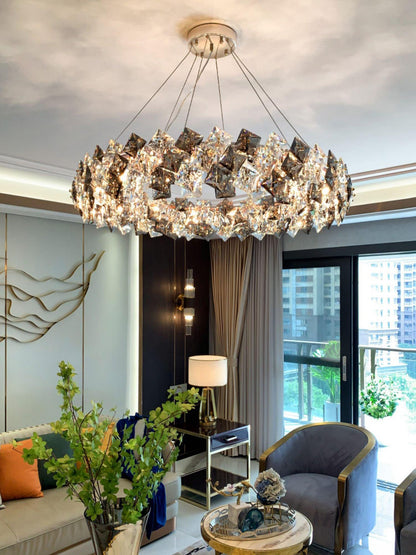 Elegant Crystal Round Chandelier - Dimmable, Energy-Efficient Lighting