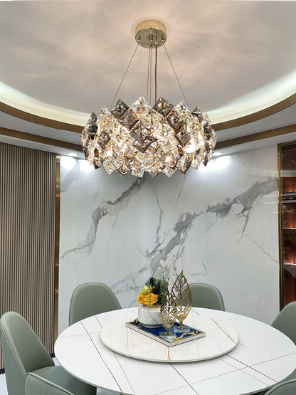Elegant Crystal Round Chandelier - Dimmable, Energy-Efficient Lighting
