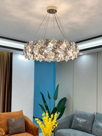 Elegant Crystal Round Chandelier - Dimmable, Energy-Efficient Lighting