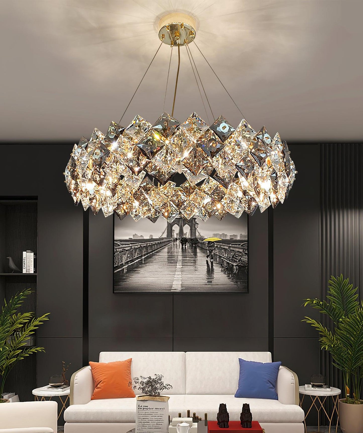 Elegant Crystal Round Chandelier - Dimmable, Energy-Efficient Lighting