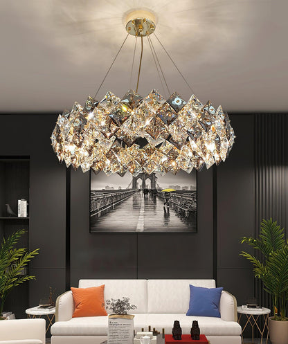 Elegant Crystal Round Chandelier - Dimmable, Energy-Efficient Lighting