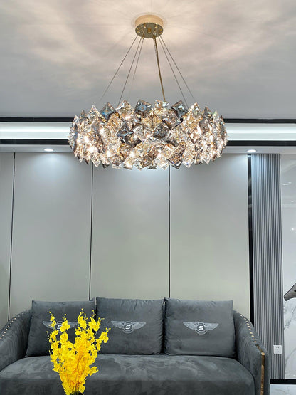 Elegant Crystal Round Chandelier - Dimmable, Energy-Efficient Lighting