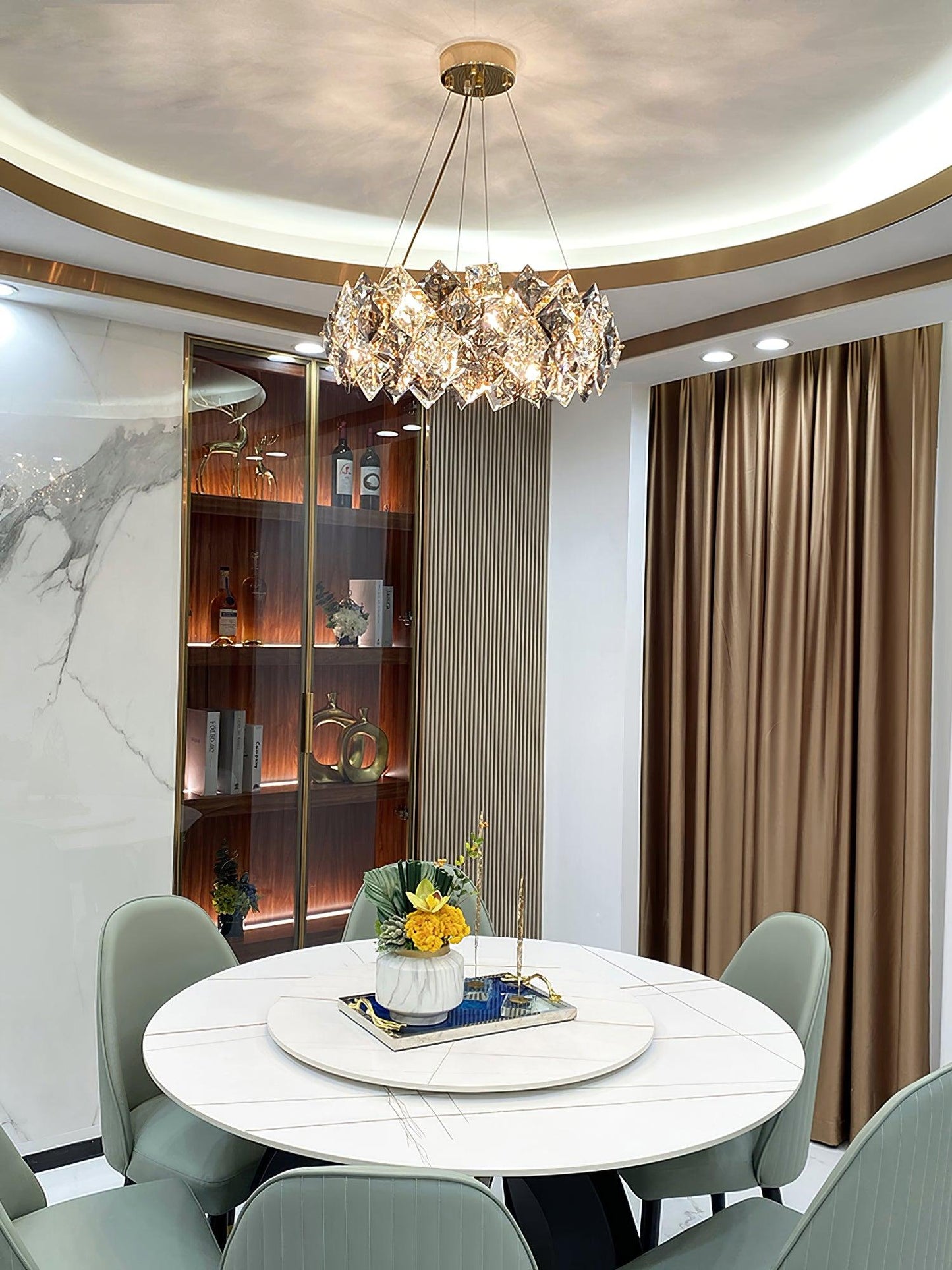 Elegant Crystal Round Chandelier - Dimmable, Energy-Efficient Lighting