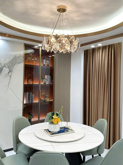 Elegant Crystal Round Chandelier - Dimmable, Energy-Efficient Lighting