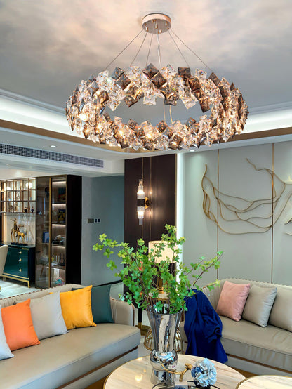 Elegant Crystal Round Chandelier - Dimmable, Energy-Efficient Lighting