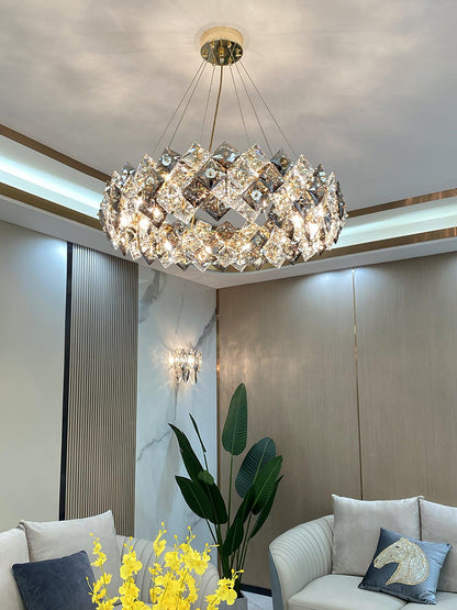 Elegant Crystal Round Chandelier - Dimmable, Energy-Efficient Lighting