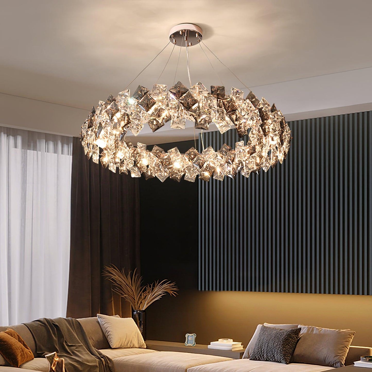Elegant Crystal Round Chandelier - Dimmable, Energy-Efficient Lighting