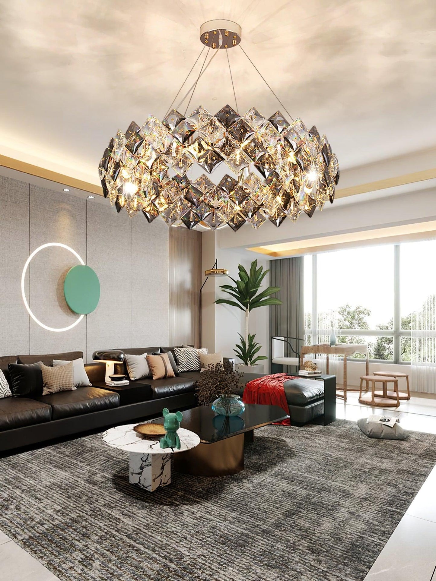 Elegant Crystal Round Chandelier - Dimmable, Energy-Efficient Lighting