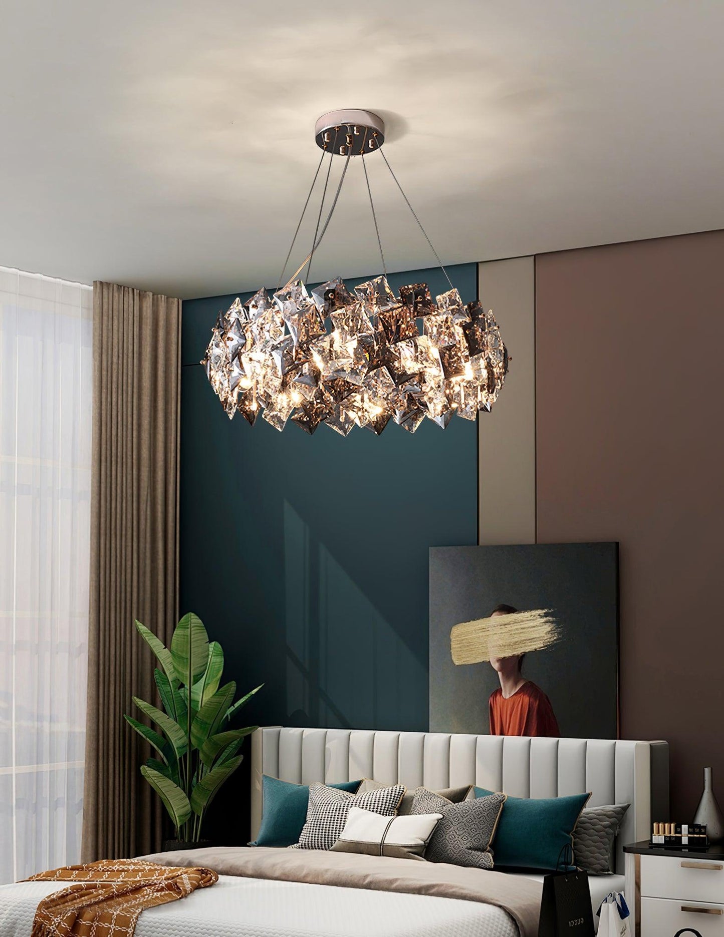 Elegant Crystal Round Chandelier - Dimmable, Energy-Efficient Lighting