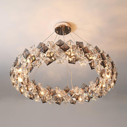 Elegant Crystal Round Chandelier - Dimmable, Energy-Efficient Lighting