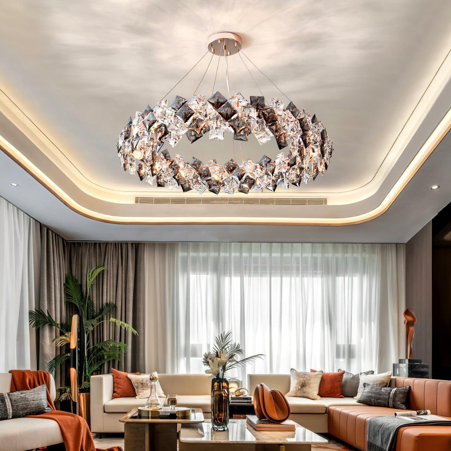 Elegant Crystal Round Chandelier - Dimmable, Energy-Efficient Lighting