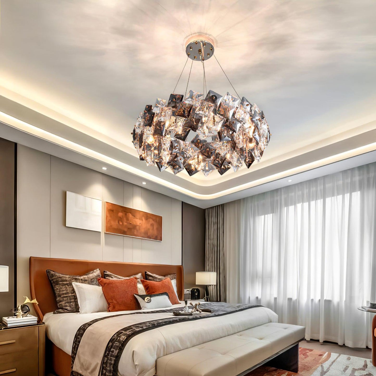 Elegant Crystal Round Chandelier - Dimmable, Energy-Efficient Lighting