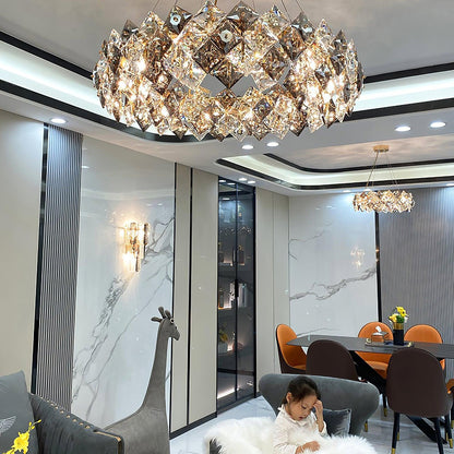 Elegant Crystal Round Chandelier - Dimmable, Energy-Efficient Lighting