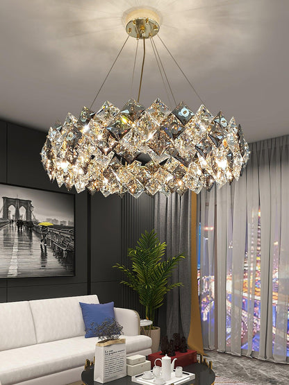 Elegant Crystal Round Chandelier - Dimmable, Energy-Efficient Lighting