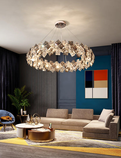 Elegant Crystal Round Chandelier - Dimmable, Energy-Efficient Lighting