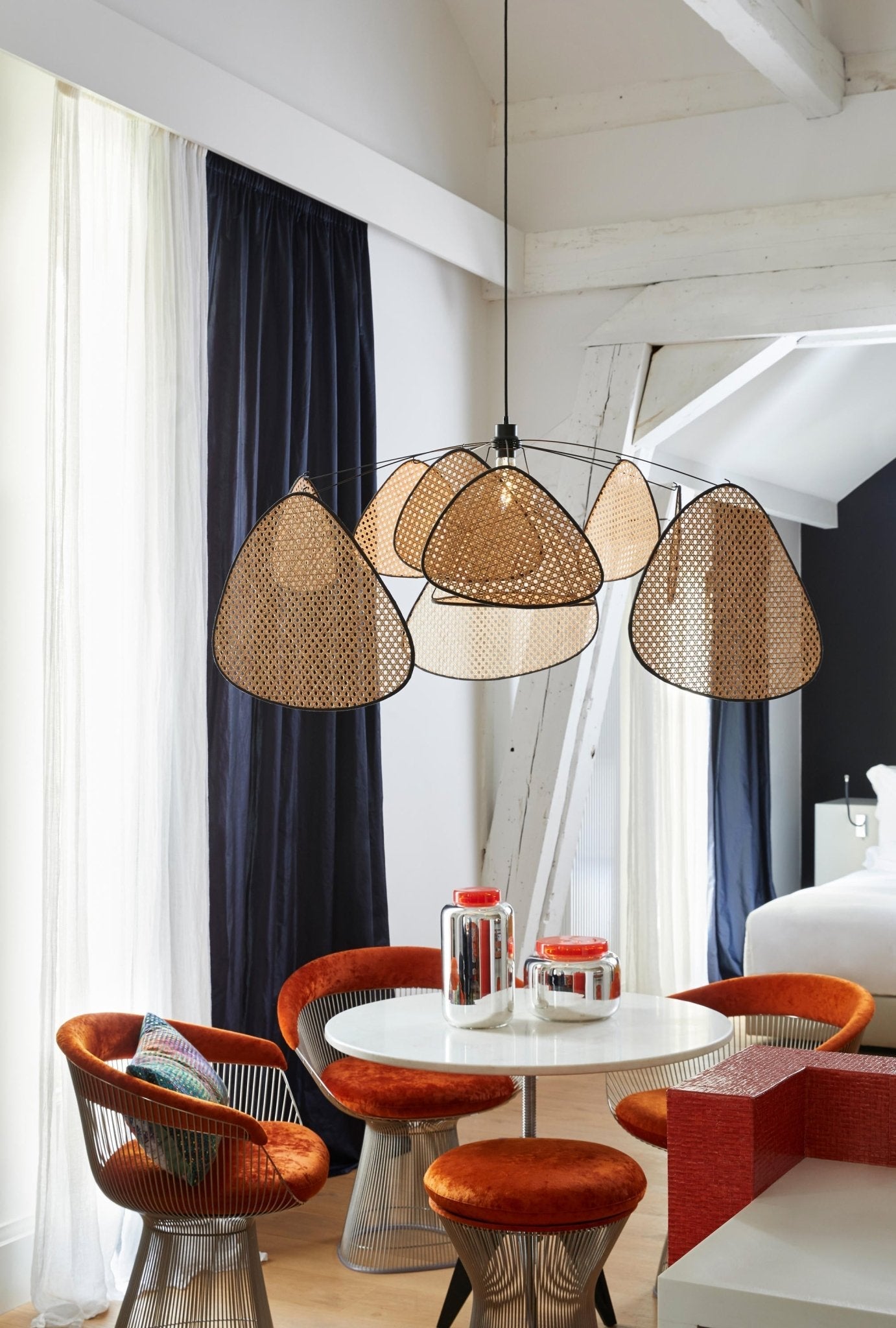 Elegant Screen Cannage Pendant Swag Light with Adjustable Height & War